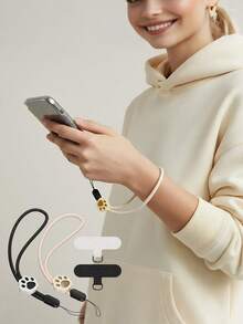 1Set Cute Cat Claw Mobile Phone Lanyard With Pad,USB/Bags/Keychain Pendant,Camera/Keys/Phone Wristband,Headphone/USB/ID Name Tag Lanyard,Adjustable Wrist Strap Mobile Anti-Loss Rope For Outdoor Sport,Travel And Daily Use - Multicolor - View 2