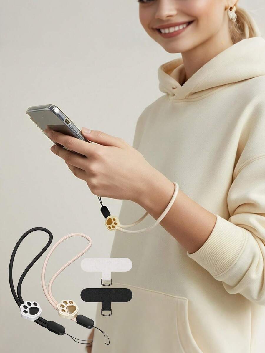 1Set Cute Cat Claw Mobile Phone Lanyard With Pad,USB/Bags/Keychain Pendant,Camera/Keys/Phone Wristband,Headphone/USB/ID Name Tag Lanyard,Adjustable Wrist Strap Mobile Anti-Loss Rope For Outdoor Sport,Travel And Daily Use