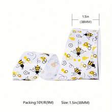 10 Yards/Roll Bee Satin Ribbon, Bee Day Decorative Ribbon, Floral Bee Striped Polka Dot Yellow Ribbon, Multiple Widths, For Gift Wrapping, DIY Crafts, Gift Wrapping Bows, Party Decoration, Christmas, Halloween - Multiple Styles - View 9