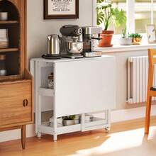 Mesa de Comedor Plegable para 2-4 Personas con 2 Estantes Abiertos, Mesa de Comedor Móvil, Mesa Plegable para Espacios Pequeños, Comedor, Cocina 133.4 x 80 x 75 cm Marrón Rústico - Blanco + Madera - Ver 5