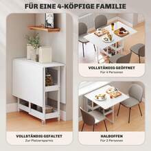 Mesa de Comedor Plegable para 2-4 Personas con 2 Estantes Abiertos, Mesa de Comedor Móvil, Mesa Plegable para Espacios Pequeños, Comedor, Cocina 133.4 x 80 x 75 cm Marrón Rústico - Blanco + Madera - Ver 4