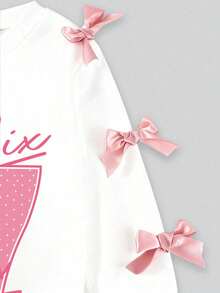 Young Girl Number Print Crew Neck Long Sleeve Top And Flared Pants Set - White - View 4