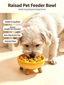 Elevated Ceramic Pet Bowl With Wooden Four Legs, Neck Protection Raised Dog Cat Feeding Bowl Anti-Tip Stable Pet Food Bowl For Small Medium Dogs Cats - Multicolor - View 1