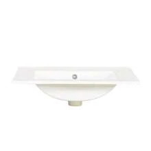 61cm Freestanding Bathroom Cabinet With Breathable Rattan Doors, Fixed Shelves & Large Storage Space Under Ceramic Washbasin, Faucet Not Included - 核桃 - 查看 11