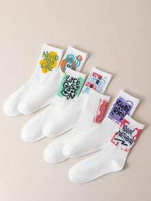 1/5/10/15/25 đôi tất cao cổ trung bình unisex thời trang họa tiết chữ vẽ ngẫu nhiên, phong cách đường phố thường ngày, nhiều màu sắc, quà tặng hoàn hảo, món đồ thiết yếu mùa thu - Nhiều màu - Xem 4