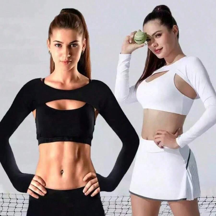1pc/2pcs Solid Color Shoulder Button, Comfortable Modal Slim Fit Shirt Fake Collar, Sexy Detachable Collar, Black, Long Sleeve, Suitable For Daily Wear - Raglan Sleeve Two-pack - View 1