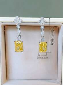 1 Pair Women's Yellow Square Drop Earrings, Luxurious And Elegant, Suitable For Weddings, Galas And Other Special Occasions (No Box Included) - Yellow - View 6