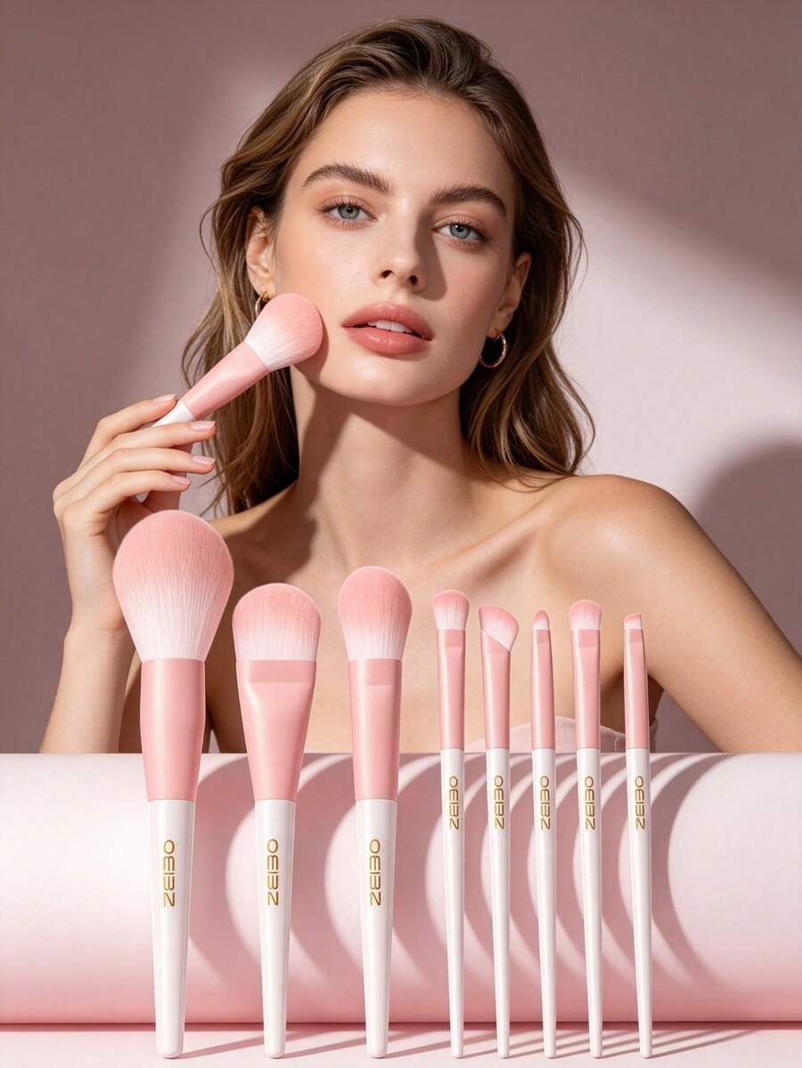 OEIEZ 8pcs Dual-Ended Multi-Function Makeup Brush Set With Gift Box, Suitable For Foundation, Liquid/Powder/Concealer/Cream/Blush Blending, Gift For Girls And Women, Gray Rose Color