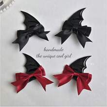 Halloween, Decoração de Halloween, Festa, Presilhas de Cabelo com Laço de Asa de Morcego Diabo Gótico, Presilhas e Grampos de Cabelo Fofos, Acessórios de Cabelo Preto e Vermelho, Ideal para Cosplay de Halloween, Festa Temática, Viagem Diária, Escola, Presentes Fofos Perfeitos para Meninas - presilha de cabelo - Visão 2