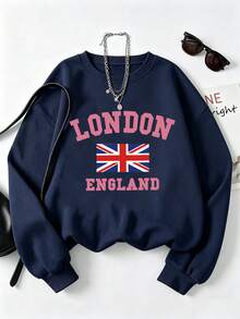 3pcs - Sweatshirt Kasual Wanita Terbaru dengan Kerah Bulat dan Hem Rajut Bergaris, Menampilkan Desain Cetak Gaya Kampus, Memancarkan Energi Muda. - MultiWarna - View 4