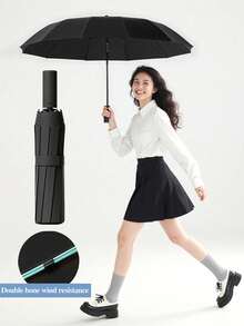 1pc Extra Large 32-Rib Automatic Umbrella, Dual-Use For Sun And Rain, UV Protection, Wind-Resistant Reinforced, Portable And Compact, One-Click Open/Close, High Aesthetic, Anti-UV, Lightweight, Durable And Waterproof, Foldable Storage, Black Coating For Light Blocking, Minimalist Ins Style, Extra Large For Two People, Automatic Reverse, Sturdy And Durable, Essential For Travel And Outdoor - Multicolor - View 11