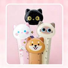 1pc Assorted Colors, Cute Pet Head Straight Ruler, Cartoon Animal Scale Ruler, Fun Illustration Ruler, Schoolwork Measurement And Marking, Planner Layout Positioning, Halloween Handmade Cutting Assistant, Christmas Card Drawing, Back To School Drawing, School Season Diagram Annotation, Desktop Drawing, Creative Crafting - Multi-color - View 2
