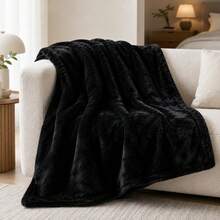 Soft Flannel Blanket 130x160cm For Camping And Home, Lightweight Microfiber Throw For Sofa And Bed, Warm And Comfortable Travel Blanket - Black - View 6