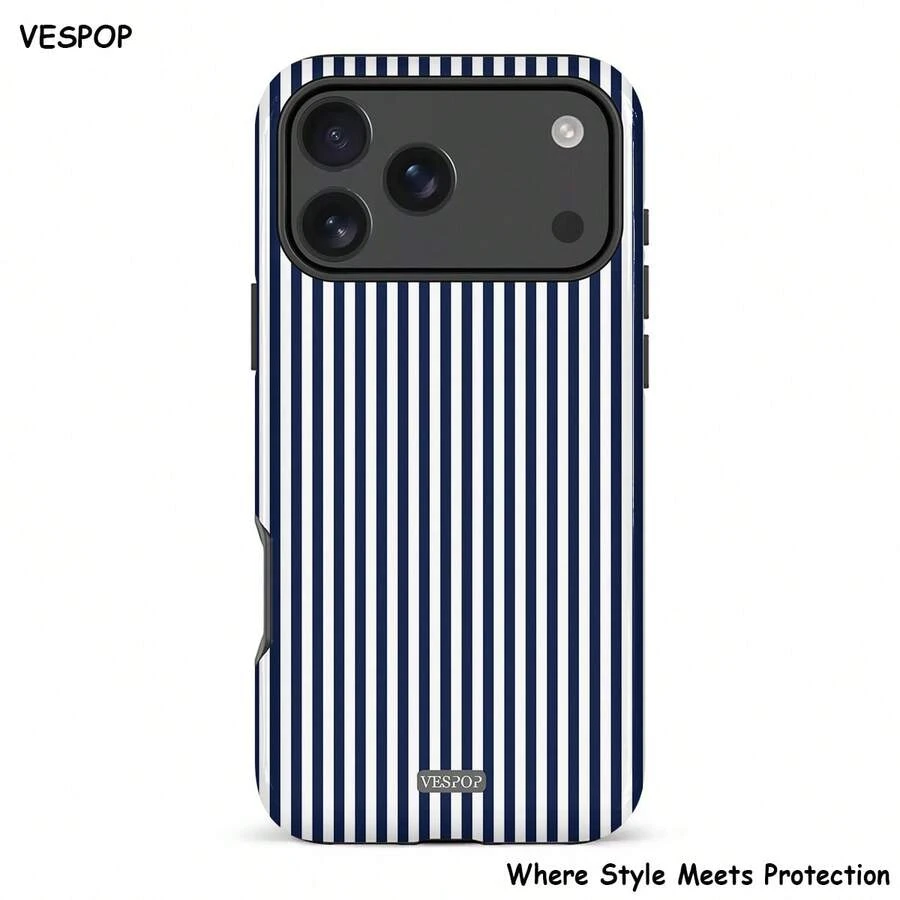VESPOP 藍色條紋手機殼 - 防震手機殼,相容於 17/16/15/14/13/12/11 Pro Max/Pro Plus/12 Mini/13 Mini,相容於 Galaxy S26 S25 S24 S23 S22 S21 Plus Ultra 手機殼 - 藍色條紋 - 查看 1