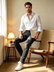 Men's Slim Fit Elastic Washed Denim Pants Suitable For Daily Use In All Seasons, Suitable For Commuting Or School - Dark Grey - View 5