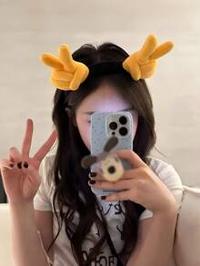 1pc Funny Thumb Victory Heart Gesture Plush Fabric Headband, Humorous Hair Accessory For Face Washing, Masking And Makeup - Multicolor - View 1