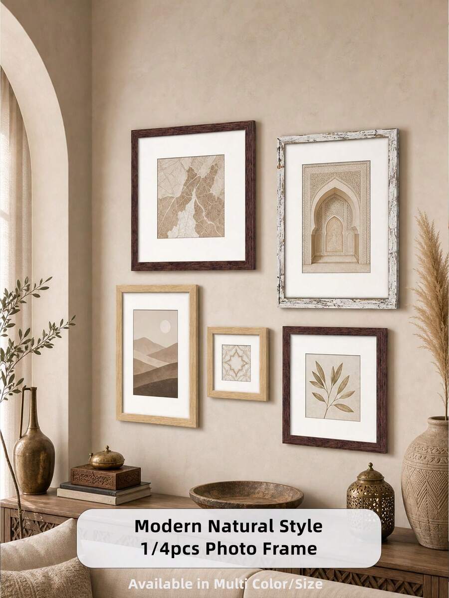 1/4pcs Modern Natural Photo Frames With Mat For 5x7/12x12/12x16, Delicate Texture, Easy Match Color, Perfect For Gallery Wall Decor/Living Room/Office - Modern Natural Style - View 1