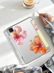 1件黃色背景山茶花平板保護殼，適用於iPad Mini6/7/Air/Air2/9.7/10.2/10.5/10.9(Air4-Air8)/Pro 11/10th Gen/A16/Pro 11 2024，雙面彩繪圖案平板殼，透明壓克力背殼，絲綢質感8折支架，自動休眠/喚醒，內置筆槽，產品不含筆，部分機型附相機框 - 彩色 - 查看 5