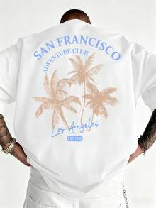 Men's Summer Fashion Versatile Coconut Tree Print Crew Neck T-Shirt - White - View 2