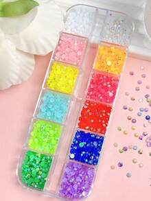 8Box Random Mixed Bedazzling Kit Simulated Resin Pearls, Flowers, Round Rhinestone Bows, Mini Round Beads Gothic Punk Nail Accessories For Nail Art, Phone Case & Holiday Craft Decor - Multicolor - View 3