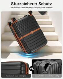 Kabinengröße Koffer 20/24/28 Zoll – ABS+PC Hartschalenkoffer mit TSA-Schloss & 360° Rollen, Handgepäck & Aufgabegepäck, für Damen, Herren, Familie, Studenten, Reisen & Urlaub – auch als 3-teiliges Gepäckset - Schwarz - Übersicht 7
