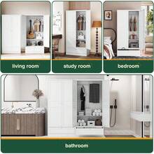 Metal Armoire Wardrobe Closet Tall Steel Clothes Storage Cabinet Unit With Hanging Rod Adjustable Shelves Storage Drawer Organizer Holder For Bedroom Office, White - White - View 7