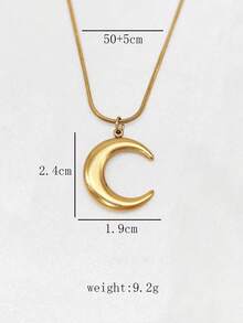 1pc Vintage Stainless Steel Oil-Pressed Moon Pendant Necklace, 18K Gold Stainless Steel Material, Niche Design Titanium Steel Clavicle Chain, High-End Women's Necklace - Yellow Gold - View 5