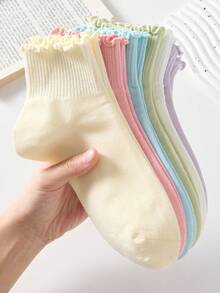 5 Pairs Ribbed Design Rolled Cuff Women's Short Socks, Non-Slip Comfortable Breathable, Suitable For All Seasons, Suitable For Sports And Casual Wear - Multicolor - View 3