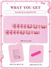 Sanrio Hello Kitty 24pcs Short Square Leopard Print French Style Press-On Nails, With Hello Kitty, Red Bow And Rhinestone Decor, Perfect Fit Acrylic Fake Nails Set, Includes 1pc Jelly Glue And 1pc Nail File, Suitable For Girls' Daily And Party Use - Multicolor - View 4