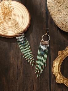 SOUL BEADING أقراط شرابات خرزية مصنوعة يدويًا، بأسلوب بوهيمي، بأسلوب عطلة عتيق، حلقة معدنية، نمط هندسي متدرج، شرابات طويلة باللون الأخضر والأزرق، مناسبة للارتداء اليومي، أسلوب متعدد الاستخدامات، ارتداء في جميع الفصول، هدية - شرابات مزينة بالخرز - مشاهدة 6