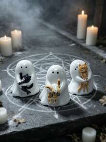1pc Halloween Ghost Hugging Kitten Resin Figurine Set, Cute & Quirky Desktop Decor, Suitable For Home Office Bookshelf Display, Holiday Party Gift Ornament, Perfect For Spooky Season Collectors - New Arrival - Ghost - View 11
