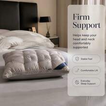 2Pcs Firm Support Pillow Quilted Extra Filled Hotel Quality Pillows Pair - Grey - View 10