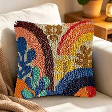 1PC 2D Flat Latch Hook Kit. Includes Mesh Printed Base, Colored Thread & Crochet Hook (No Pillow Core). Perfect For Handmade DIY Creation & Home Decor. Simple Flowers. For Home Decor Lovers. 43x43cm/17x17in. Perfect For Giving As A Holiday Gift - Simple Flowers - View 5