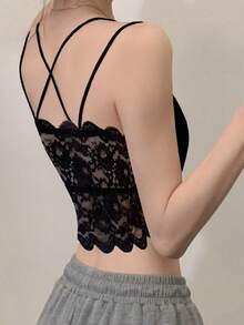 RUIWY Black Sexy Lace Camisole, Casual Sleeveless Vest For Women, Spring & Summer, Removable Padded - Black - View 3