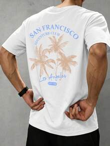 Men's Summer Fashion Versatile Coconut Tree Print Crew Neck T-Shirt - White - View 3