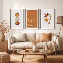 1/3pcs Fall Wall Art Decor Watercolor Pumpkin Maple Leaves Canvas Prints Hello Autumn Sign Vintage Cottagecore Unframed Poster Set For Living Room Dining Room Bedroom Aesthetic Office - Pattern 2 - View 1