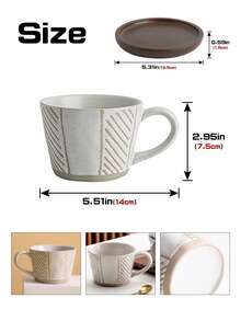 1pc Handmade Coarse Ceramic Coffee Cup Set, Ceramic Cup + Wooden Coaster, Suitable For Home, Office, Cafe Use, Great Gift Choice - Multicolor - View 8