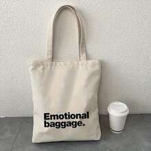 Bolso de Lona Casual y Moderno, Perfecto para Uso Diario y Compras, Bolso Tote para el Día a Día| Diseño Divertido| Correa de hombro fija - Blanco - Ver 2