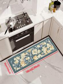 1 Pc Deep Blue Flower Pattern Kitchen Mat, 3.5 Mm Soft Rubber That Absorbs Water And Is Easy To Clean. Suitable For Corridors, Bathrooms, Living Rooms, Outdoor Door Mats, And Toilets. Useable Throughout The Year And For Various Holidays. - Multicolor - View 18