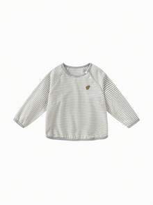 mini bala Boys & Girls Long Sleeve Striped T‑Shirt, Soft Raglan Sleeve Baby Basic Top, 2026 Fall Must‑Have - White Grey Tone - View 4