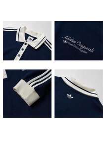 Adidas Men's POLO LS Soft Comfortable Contrast Collar Long Sleeve Top KW5687 - Deep Indigo/Han Jade White - View 9