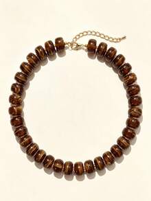 Collar de cuentas gruesas de colores, collar de cuentas acrílicas de colores personalizado, joyería de playa de verano ajustable, regalo para mujeres. - Marrón - Ver 3