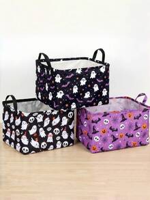 Halloween Foldable Sorting Basket Storage Basket, Suitable For Toy Clothing Boxes Multi Functional Canvas Storage Basket, Suitable For Halloween Gift Storage. - Multicolor - View 2