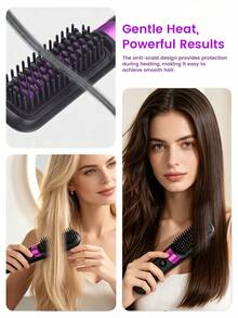 1800mAh USB Rechargeable Wireless Hair Straightening Brush, Portable Travel Electric Straightener Brush With Anti-Scald Quick Heat - Multicolor - View 4