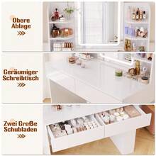 Devoko Dressing Table With LED Lighting, 3 Colors With Adjustable Brightness, Dressing Table With Mirror For Make-Up, Cosmetic Table With Adjustable Shelves, 2 Drawers, Modern, White - White - View 4