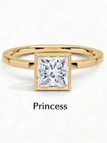 MOUSHEENIA Classic 1ct/2ct/3ct Multi-Shape Moissanite Bezel-Set Engagement Ring 925 Sterling Silver 18K Gold Plated Single Stone Women's Delicate Wedding Band - Yellow Gold - View 33