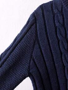 Boys' Round Neck Long Sleeve Knitted Sweater With 3D Cable And Diamond Texture, Vintage Preppy Style Casual Versatile Pullover, Suitable For School Daily Wear In Autumn/Winter - Navy Blue - View 8