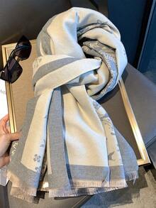 1pc Floral Tree Pattern Scarf For Women, Winter Warm Versatile Shawl, Dual-Use Air-Conditioned Room Office Cape, Long Thick Neck Warmer - Grey - View 2