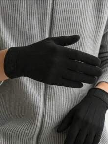 1 Pair Men's Warm Gloves, Touchscreen Compatible, Suitable For Daily Winter Use - Black - View 4