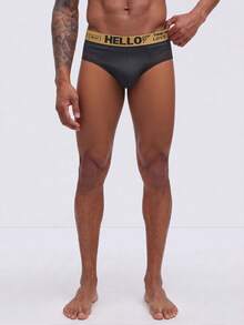 4pcs/Pack Random Color Men's Brief, Fashion Waistband "HELLO" Asymmetrical Letter Design, Comfortable Soft Stretchy Underwear - Multicolor - View 6